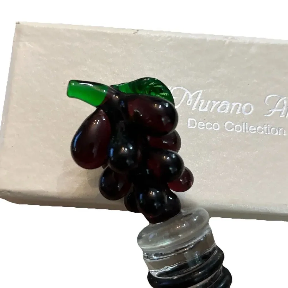 Murano Art Stunning Hand Blown Grapes Glass Wine Bottle Stopper New